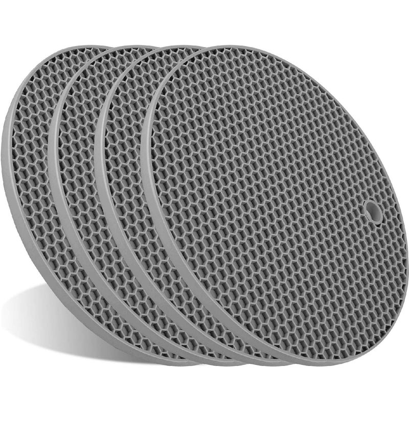 ANNIOCA 4 Pcs Trivets for Hot Dishes, Kitchen Heat Resistant Silicone Trivet, Extra Thick, Large, Non Slip (2. Gray) - Image 1
